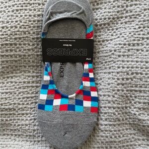 Express Men's No-Show Socks - Gray with Red and Blue Accents